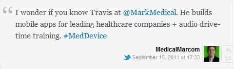 I wonder if you know Travis at @MarkMedical. He builds mobile apps for leading healthcare companies + audio drive-time training.