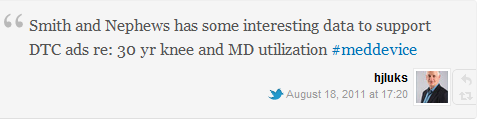 Smith & Nephew has some interesting data to support DTC ads re: 30 yr knee and MD utilization 