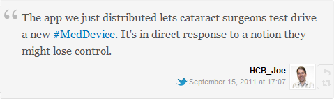 The app we just distributed lets cataract surgeons test drive a new #MedDevice. It’s in direct response to a notion they might lose control.