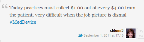 Today practices must collect $1.00 out of every $4.00 from the patient, very difficult when the job picture is dismal.